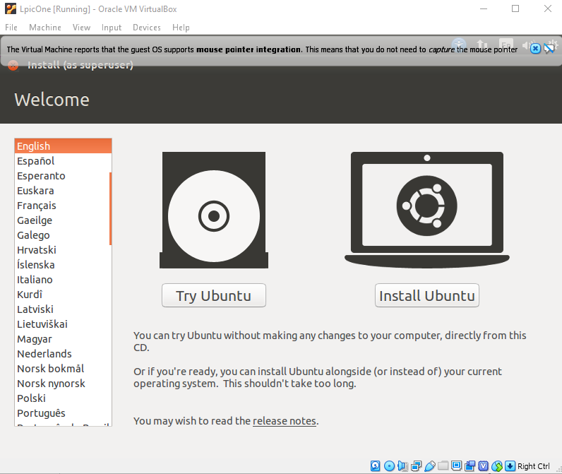 Install ubuntu first page