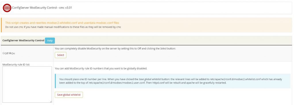 configServer ModSecurity Control