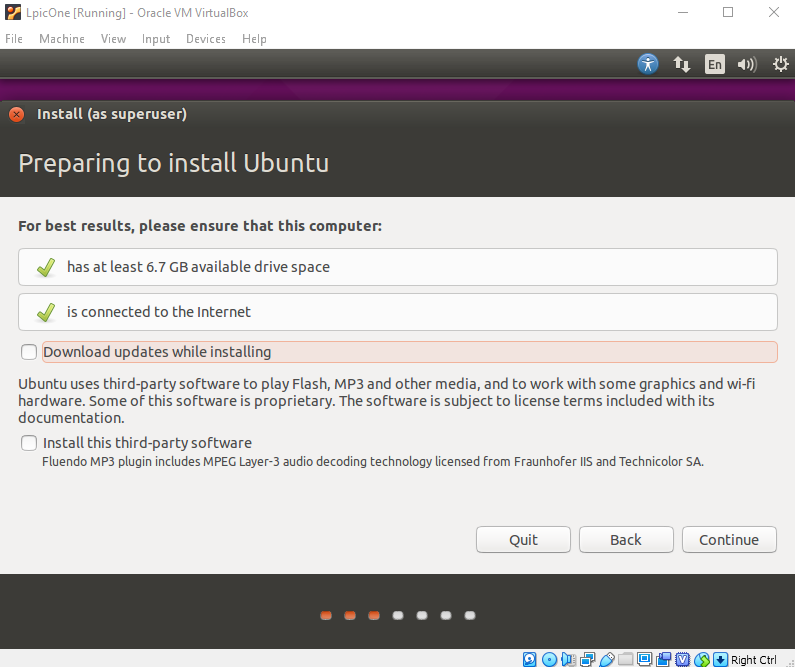 preparing to install Ubuntu